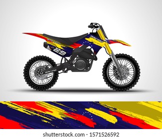 Racing motorcycle wrap decal and vinyl sticker design. Concept graphic abstract background for wrapping vehicles, motorsports, Sportbikes, motocross, supermoto, livery. Vector illustration. Venezuela