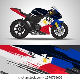 Racing motorcycle wrap decal and vinyl sticker design. Concept graphic abstract background for wrapping vehicles, motorsports, Sportbikes, motocross, supermoto and livery. Vector illustration.