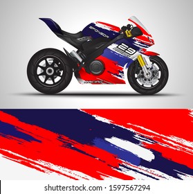 Racing motorcycle wrap decal and vinyl sticker design. Concept graphic abstract background for wrapping vehicles, motorsports, Sportbikes, motocross, supermoto and livery. Vector illustration.