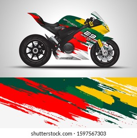 Racing motorcycle wrap decal and vinyl sticker design. Concept graphic abstract background for wrapping vehicles, motorsports, Sportbikes, motocross, supermoto and livery. Vector illustration.
