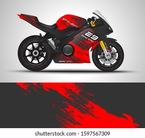 Racing motorcycle wrap decal and vinyl sticker design. Concept graphic abstract background for wrapping vehicles, motorsports, Sportbikes, motocross, supermoto and livery. Vector illustration.
