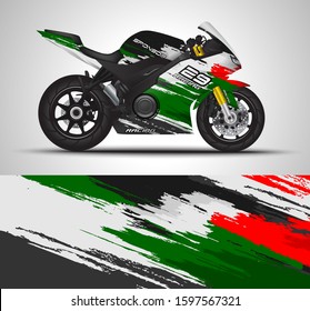 Racing motorcycle wrap decal and vinyl sticker design. Concept graphic abstract background for wrapping vehicles, motorsports, Sportbikes, motocross, supermoto and livery. Vector illustration.