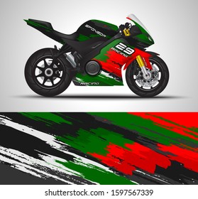 Racing motorcycle wrap decal and vinyl sticker design. Concept graphic abstract background for wrapping vehicles, motorsports, Sportbikes, motocross, supermoto and livery. Vector illustration.