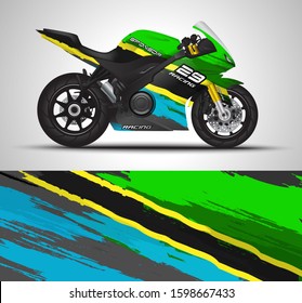 Racing motorcycle wrap decal and vinyl sticker design. Concept graphic abstract background for wrapping vehicles, motorsports, Sportbikes, motocross, supermoto and livery. Vector illustration.