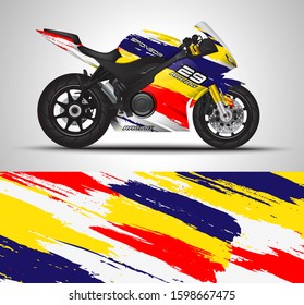 Racing motorcycle wrap decal and vinyl sticker design. Concept graphic abstract background for wrapping vehicles, motorsports, Sportbikes, motocross, supermoto and livery. Vector illustration.