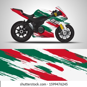 Racing motorcycle wrap decal and vinyl sticker design. Concept graphic abstract background for wrapping vehicles, motorsports, Sportbikes, motocross, supermoto and livery. Vector illustration.