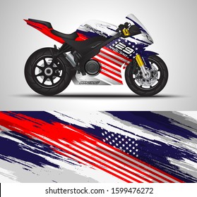 Racing motorcycle wrap decal and vinyl sticker design. Concept graphic abstract background for wrapping vehicles, motorsports, Sportbikes, motocross, supermoto and livery. Vector illustration.