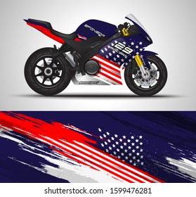 Racing motorcycle wrap decal and vinyl sticker design. Concept graphic abstract background for wrapping vehicles, motorsports, Sportbikes, motocross, supermoto and livery. Vector illustration.