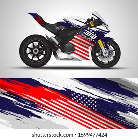 Racing motorcycle wrap decal and vinyl sticker design. Concept graphic abstract background for wrapping vehicles, motorsports, Sportbikes, motocross, supermoto and livery. Vector illustration.