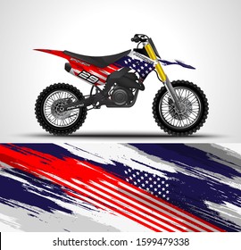 Racing motorcycle wrap decal and vinyl sticker design. Concept graphic abstract background for wrapping vehicles, Sportbikes, motocross, dirt bike, supermoto and livery. Vector illustration. American