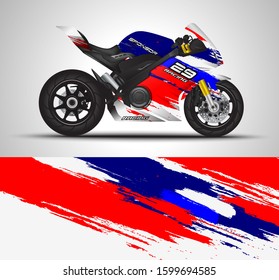 Racing motorcycle wrap decal and vinyl sticker design. Concept graphic abstract background for wrapping vehicles, motorsports, Sportbikes, motocross, supermoto and livery. Vector illustration.