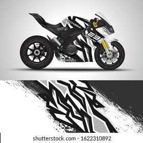 Racing motorcycle wrap decal and vinyl sticker design. Concept graphic abstract background for wrapping vehicles, motorsports, Sportbikes, motocross, supermoto and livery. Vector illustration.