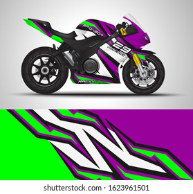 Racing motorcycle wrap decal and vinyl sticker design. Concept graphic abstract background for wrapping vehicles, motorsports, Sportbikes, motocross, supermoto and livery. Vector illustration.