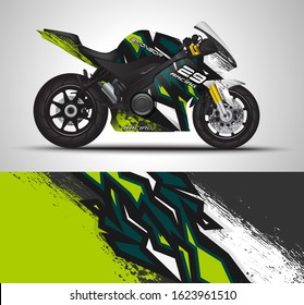 Racing motorcycle wrap decal and vinyl sticker design. Concept graphic abstract background for wrapping vehicles, motorsports, Sportbikes, motocross, supermoto and livery. Vector illustration.
