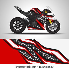 Racing motorcycle wrap decal and vinyl sticker design. Concept graphic abstract background for wrapping vehicles, motorsports, Sport bikes, motocross, supermoto and livery. Vector illustration.