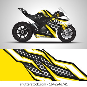 Racing motorcycle wrap decal and vinyl sticker design. Concept graphic abstract background for wrapping vehicles, motorsports, Sport bikes, motocross, supermoto and livery. Vector illustration.