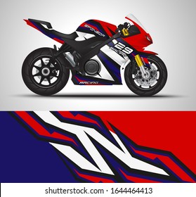 Racing motorcycle wrap decal and vinyl sticker design. Concept graphic abstract background for wrapping vehicles, motorsports, Sport bikes, motocross, supermoto and livery. Vector illustration.