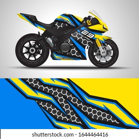 Racing motorcycle wrap decal and vinyl sticker design. Concept graphic abstract background for wrapping vehicles, motorsports, Sport bikes, motocross, supermoto and livery. Vector illustration.