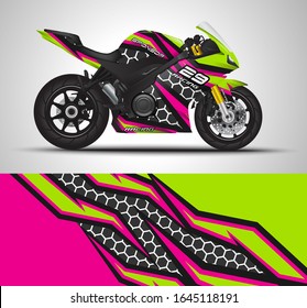 Racing motorcycle wrap decal and vinyl sticker design. Concept graphic abstract background for wrapping vehicles, motorsports, Sport bikes, motocross, supermoto and livery. Vector illustration.