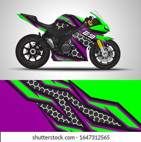 Racing motorcycle wrap decal and vinyl sticker design. Concept graphic abstract background for wrapping vehicles, motorsports, Sport bikes, motocross, supermoto and livery. Vector illustration.