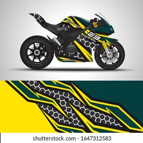 Racing motorcycle wrap decal and vinyl sticker design. Concept graphic abstract background for wrapping vehicles, motorsports, Sport bikes, motocross, supermoto and livery. Vector illustration.