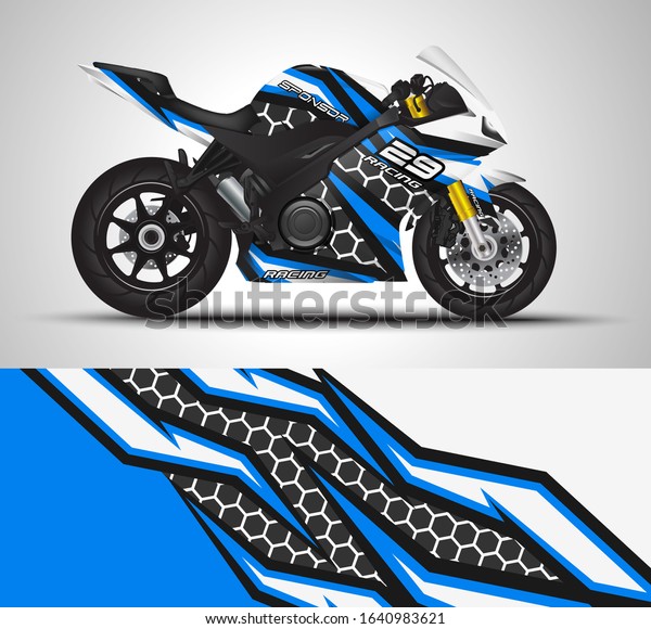 Racing motorcycle wrap decal and vinyl\
sticker design. Concept graphic abstract background for wrapping\
vehicles, motorsports, Sport bikes, motocross, supermoto and\
livery. Vector\
illustration.