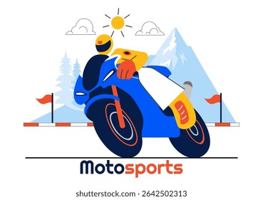 Racing Motorsport Speed Bike Vector Illustration Featuring a Rider in Sportswear and Safety Equipment During a Championship or Competition Background