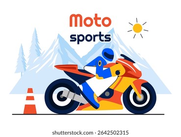 Racing Motorsport Speed Bike Vector Illustration Featuring a Rider in Sportswear and Safety Equipment During a Championship or Competition Background