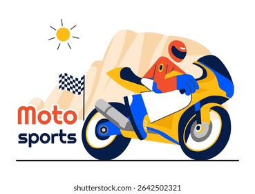 Racing Motorsport Speed Bike Vector Illustration Featuring a Rider in Sportswear and Safety Equipment During a Championship or Competition Background