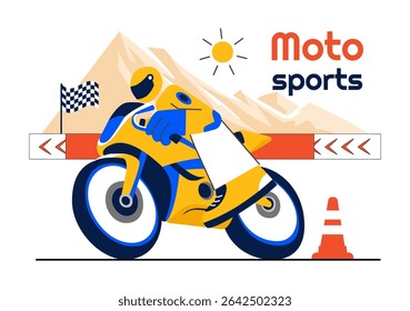 Racing Motorsport Speed Bike Vector Illustration Featuring a Rider in Sportswear and Safety Equipment During a Championship or Competition Background