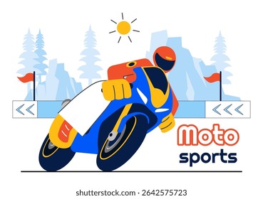 Racing Motorsport Speed Bike Vector Illustration Featuring a Rider in Sportswear and Safety Equipment During a Championship or Competition Background