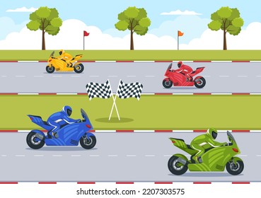 Racing Motosport Speed Bike Template Hand Drawn Cartoon Flat Illustration for Competition or Championship Race by Wearing Sportswear and Equipment