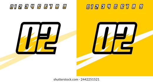 racing number 02 yellow for sports, racing, racing and esports