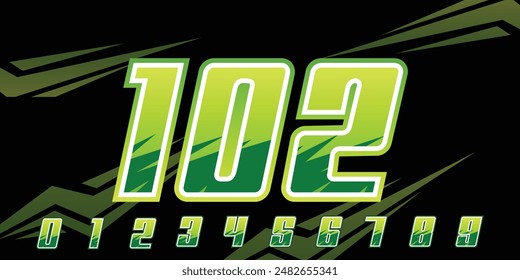 racing number 102 logo design, with gradient light green for racing, motorsport and racing jerseys