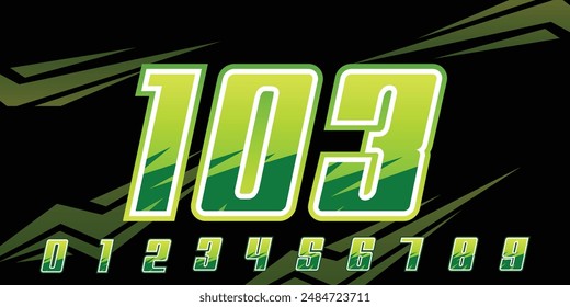 diseño del logotipo del número de carreras 103, con degradado verde claro para las camisetas de carreras, automovilismo y carreras