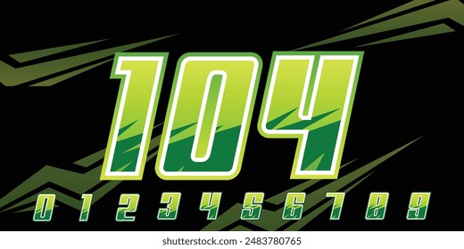 racing number 104 logo design, with gradient light green for racing, motorsport and racing jerseys