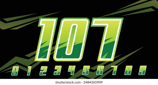 racing number 107 logo design, with gradient light green for racing, motorsport and racing jerseys