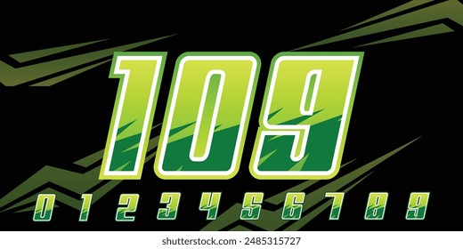 racing number 109 logo design, with gradient light green for racing, motorsport and racing jerseys