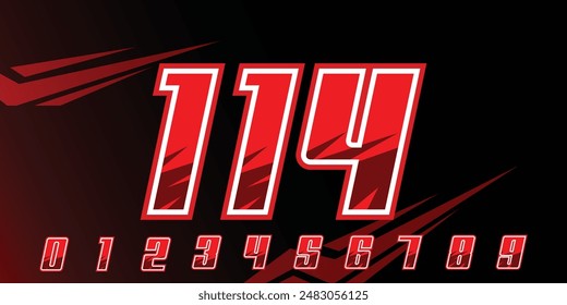 racing number 114 logo design, with gradient red color for racing, sports motorbikes and racing jerseys