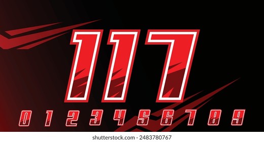 racing number 117 logo design, with gradient red color for racing, sports motorbikes and racing jerseys