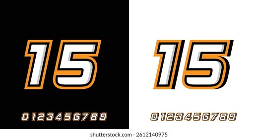 racing number 15 orange and white 3d effect for sports, racing, racing and esports, workshop, automotive