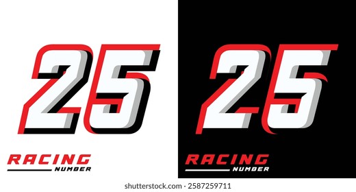 Racing number 25 with white red and black colors, racing, racing starting number, sports racing number