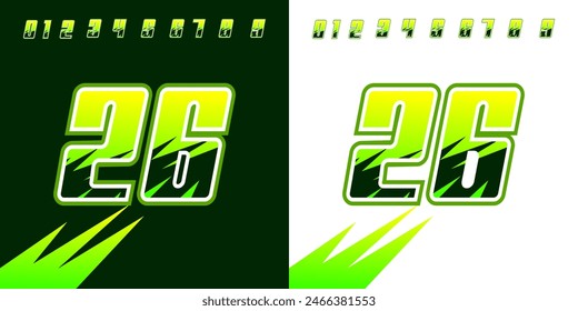 racing number 26 light green and dark green for sports, racing, racing and esports, workshops