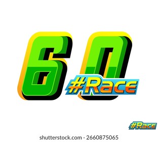 Vector del número 60 de las carreras, con el color verde en el fondo blanco, para el automóvil y los deportes