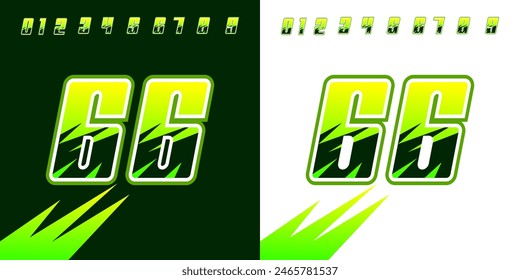 racing number 66 light green and dark green for sports, racing, racing and esports, workshops