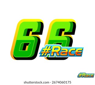 Vector del número 66 de las carreras, con el color verde en el fondo blanco, para el automóvil y los deportes