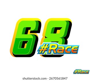 Vector del número 68 de las carreras, con el color verde en el fondo blanco, para el automóvil y los deportes