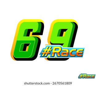 Vector del número 69 de las carreras, con el color verde en el fondo blanco, para el automóvil y los deportes