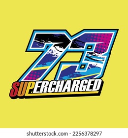 Racing number 73 blue yellow halftone design vector .suitable for racing car,motocross,