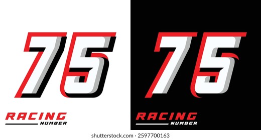 Racing number 75 with white red and black colors, racing, racing starting number, sports racing number